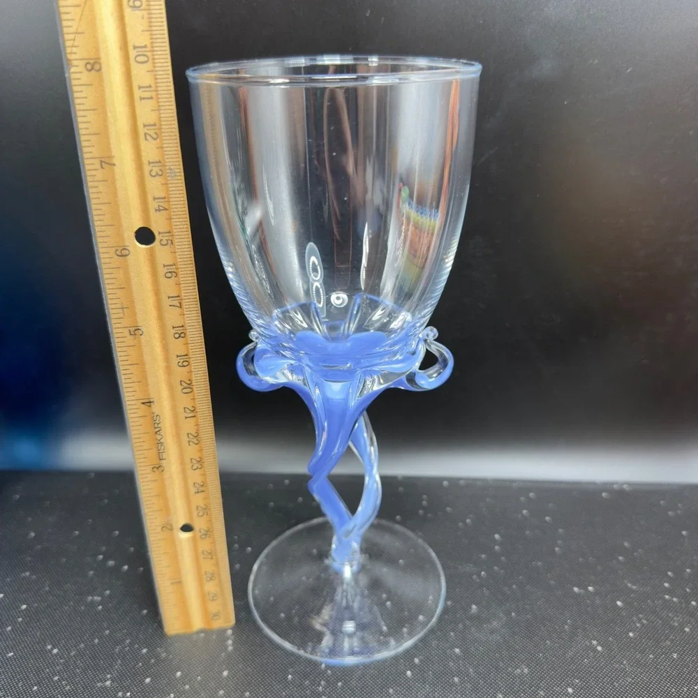 Josefina Krosno Goblet Periwinkle Blue Twisted Stem Scrolled Hand Blown‎ Glass